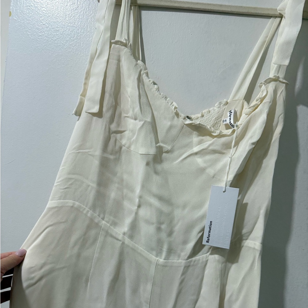 Reformation Ivory Wide-Leg Jumpsuit 🤍 | Sweetheart Neckline – Size 12 - Picture 9 of 16